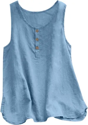 2024 Women's Tank TopsLoose fit Cotton Linen Sleeveless Tee Shirts Summer Casual Flowy Blouses Tunic Tops Shirts