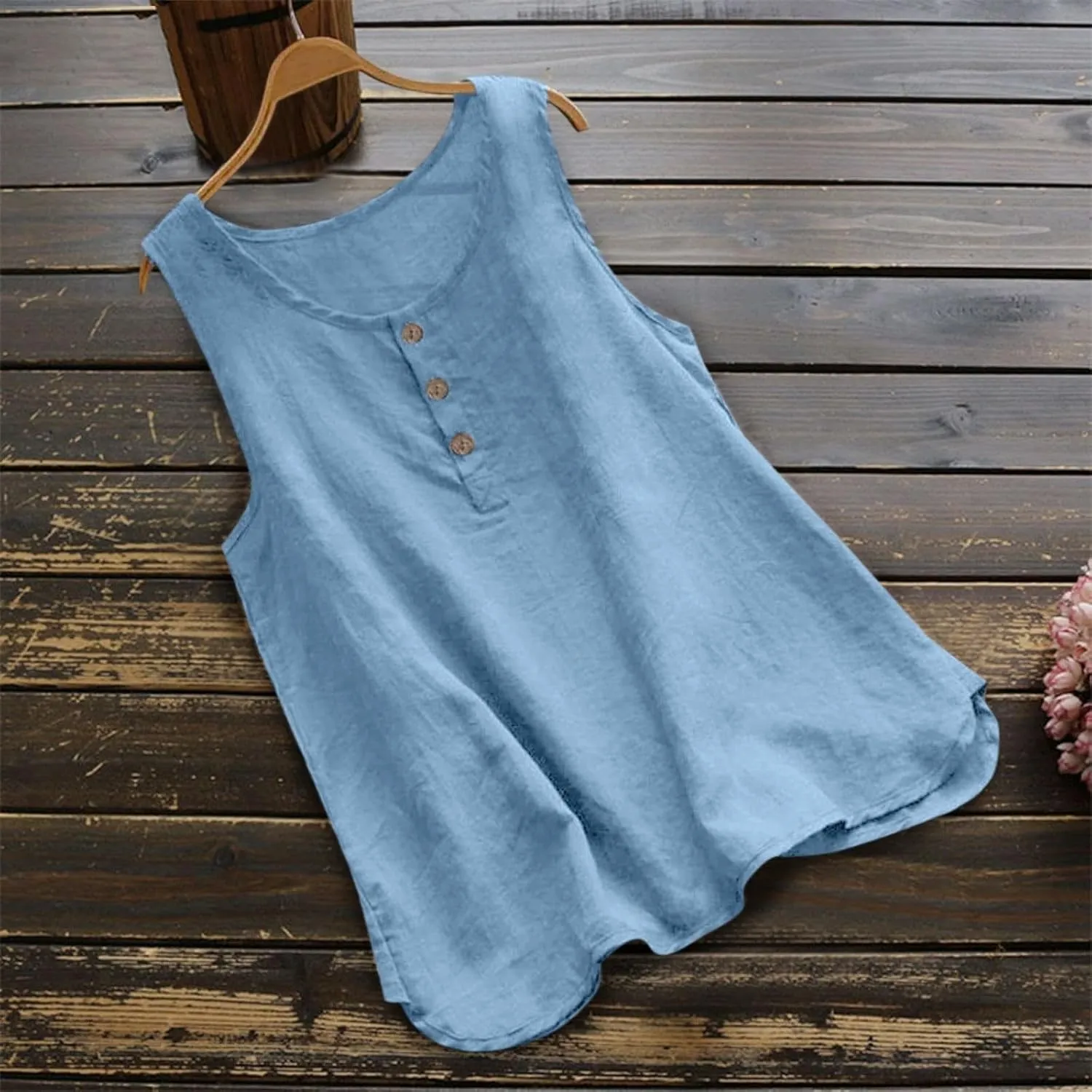 2024 Women's Tank TopsLoose fit Cotton Linen Sleeveless Tee Shirts Summer Casual Flowy Blouses Tunic Tops Shirts