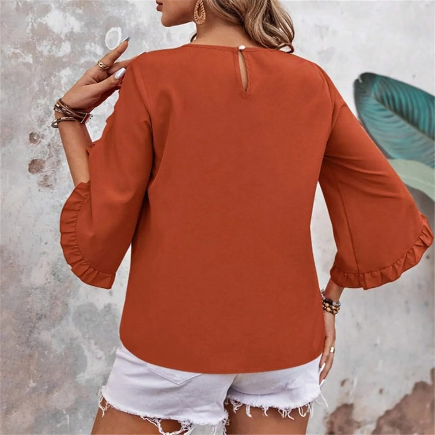 2025 Ruffle Bat Sleeve T Shirt for Women Boat Neck Tops Loose Dressy Casual Shirts Spring Summer Blouses Tees