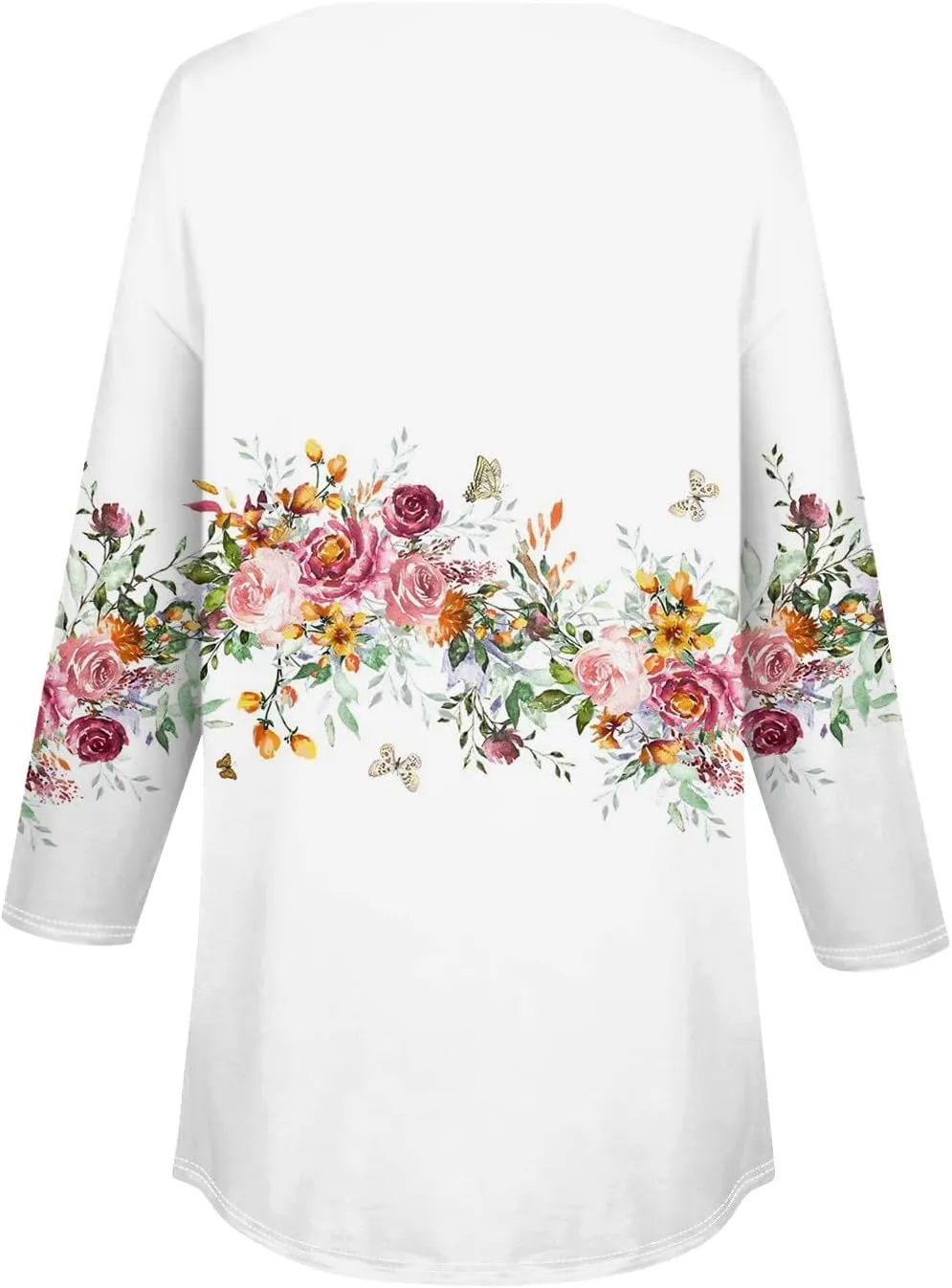 3/4 Length Sleeve Womens Tops Dressy Casual Henley Neck Button Down Shirts Floral Blouses Summer Tops Tunic Top