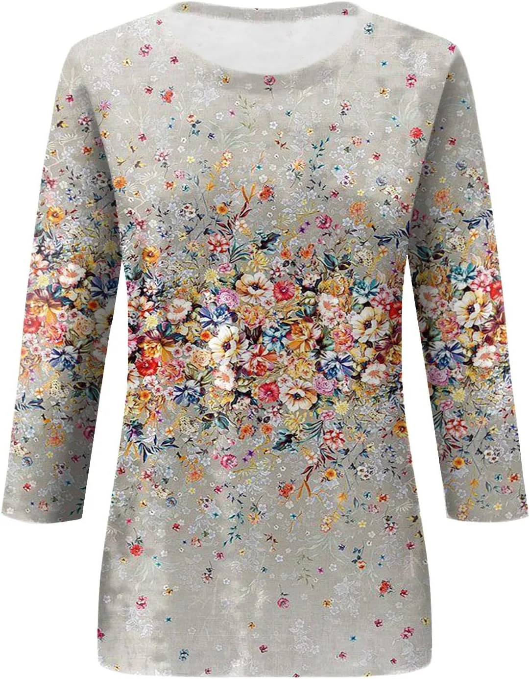 3/4 Length Sleeve Womens Tops Plus Size Spring Tops 2025 Crewneck Floral Graphic T Shirts Loose Fit Tunic Blouses