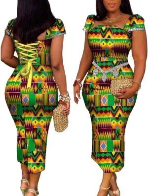 African Dresses for Women Sexy Bodycon African Print Dresses with Bandage Ankara Fashion Nigerian Dresses Evening Gowns