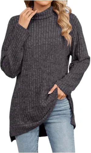 Akklian Trendy Oversized Turtleneck Sweater for Women Long Knitted Cozy Pullover Sweaters Tops 2024 Fall Winter Tunic Tops