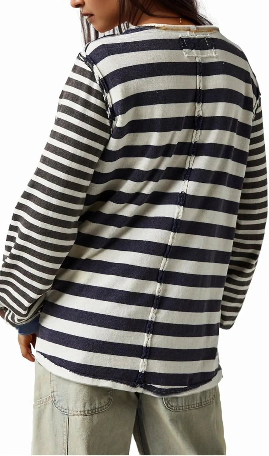 AMEBELLE Tops for Women Trendy Oversized Long Sleeve Shirts for Women Y2K Tops Stripe Tee Womens Sweatshirt