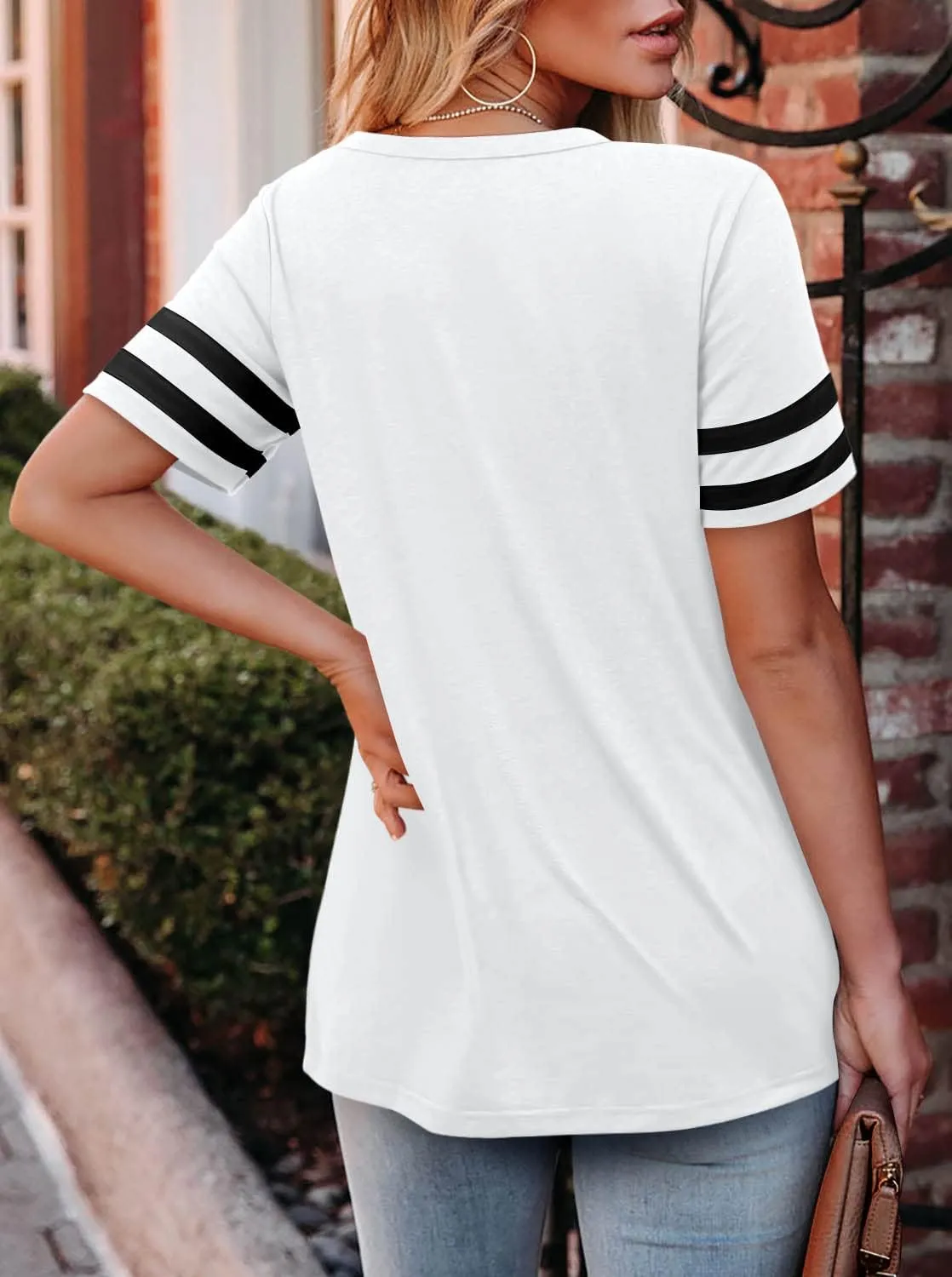 Angerella Casual Summer Tops for Women V Neck T Shirts Short Sleeve Tunic Tops Loose Fit