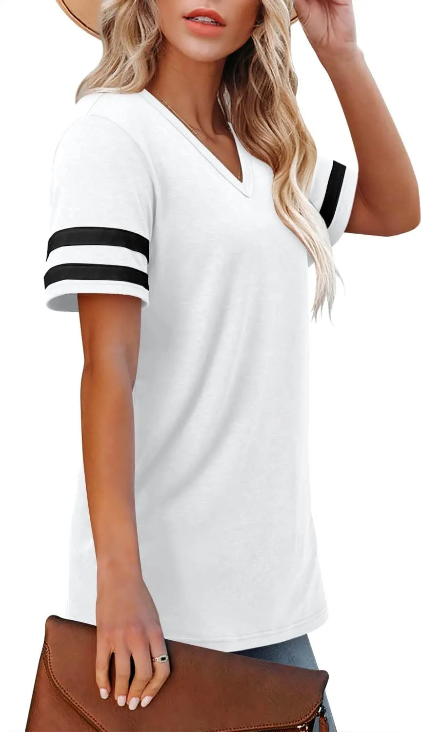 Angerella Casual Summer Tops for Women V Neck T Shirts Short Sleeve Tunic Tops Loose Fit