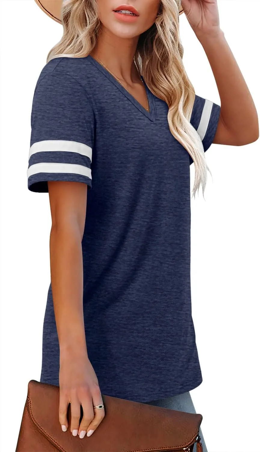 Angerella Casual Summer Tops for Women V Neck T Shirts Short Sleeve Tunic Tops Loose Fit