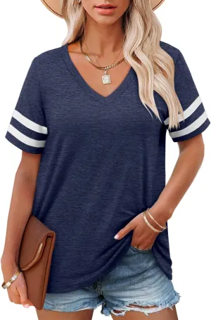 Angerella Casual Summer Tops for Women V Neck T Shirts Short Sleeve Tunic Tops Loose Fit