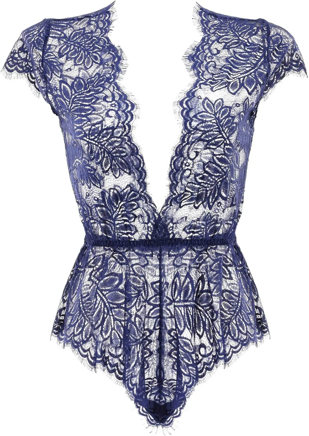 Anyou Womens Lingerie V-Neck Lace Bodysuit Mini Babydoll Featuring Plunging Eyelash Size XS-XXL
