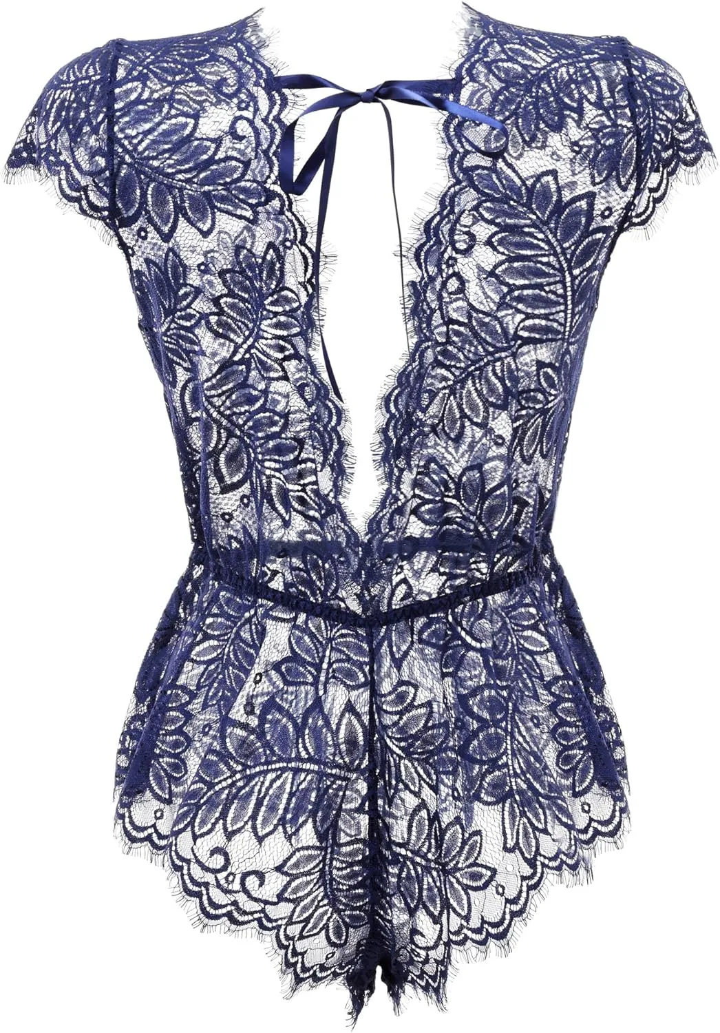 Anyou Womens Lingerie V-Neck Lace Bodysuit Mini Babydoll Featuring Plunging Eyelash Size XS-XXL