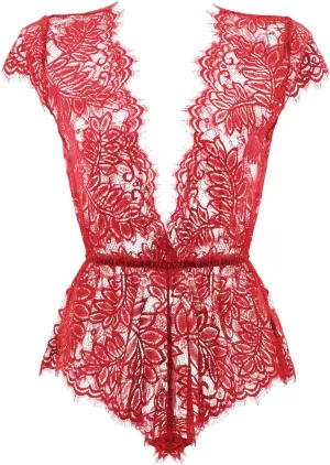 Anyou Womens Lingerie V-Neck Lace Bodysuit Mini Babydoll Featuring Plunging Eyelash Size XS-XXL