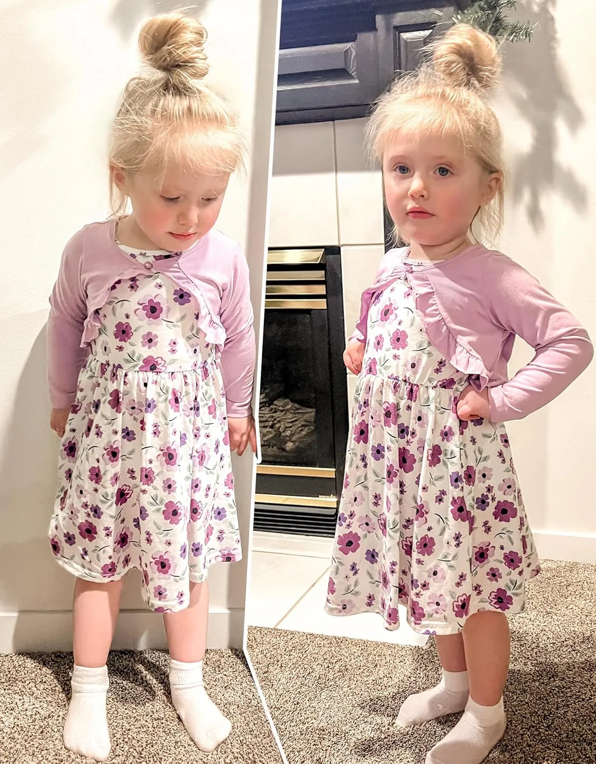 Arshiner Toddler Dress and Cardigan Girl Floral Print Sleeveless Sundress and Long Sleeve Shrugs Sets