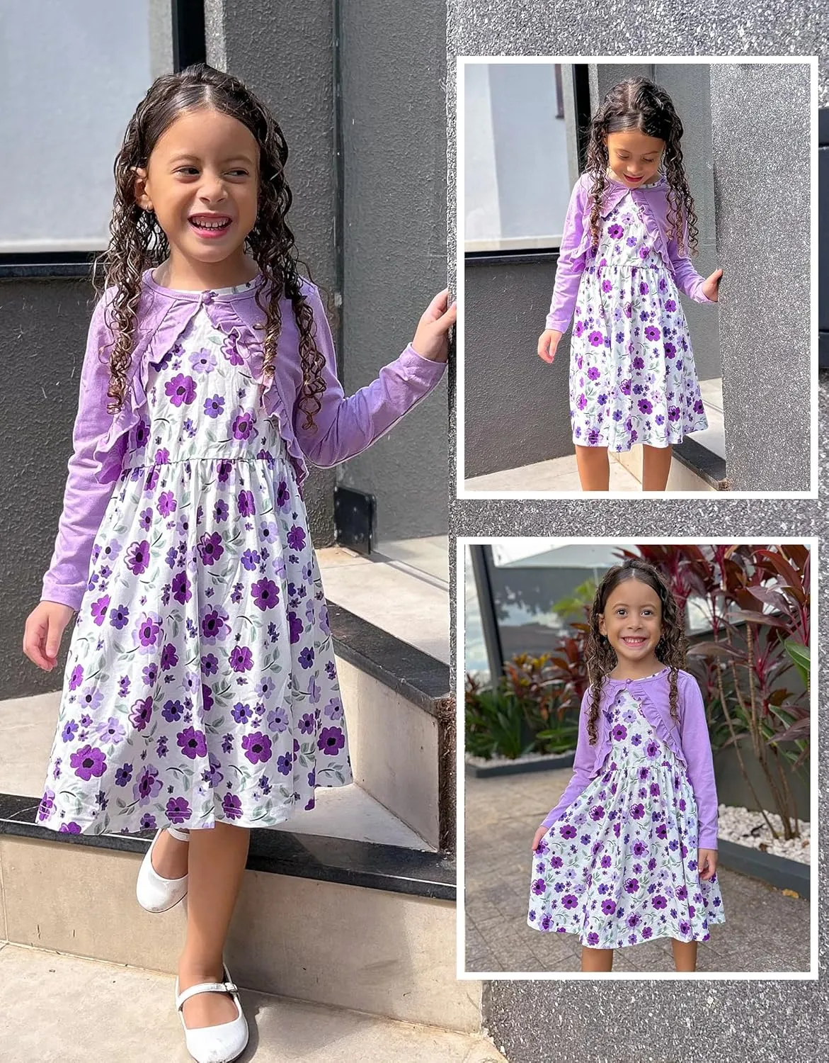 Arshiner Toddler Dress and Cardigan Girl Floral Print Sleeveless Sundress and Long Sleeve Shrugs Sets