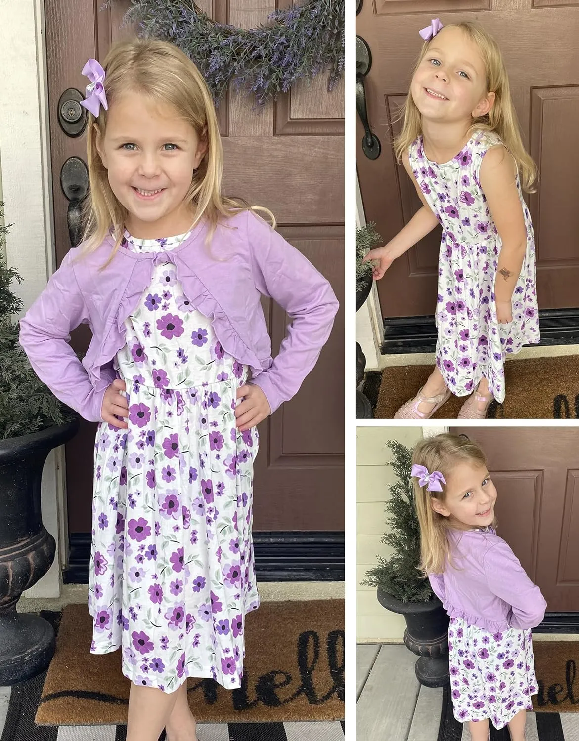 Arshiner Toddler Dress and Cardigan Girl Floral Print Sleeveless Sundress and Long Sleeve Shrugs Sets