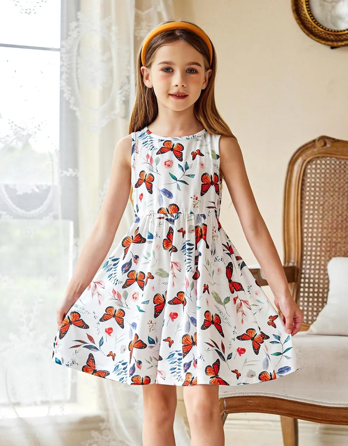 Arshiner Toddler Dress and Cardigan Girl Floral Print Sleeveless Sundress and Long Sleeve Shrugs Sets