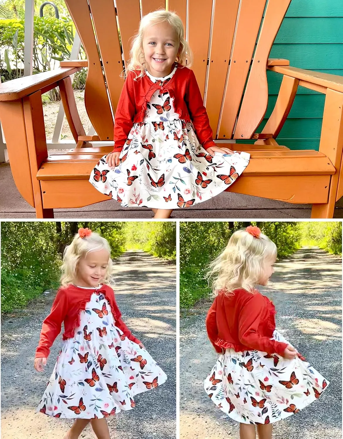 Arshiner Toddler Dress and Cardigan Girl Floral Print Sleeveless Sundress and Long Sleeve Shrugs Sets