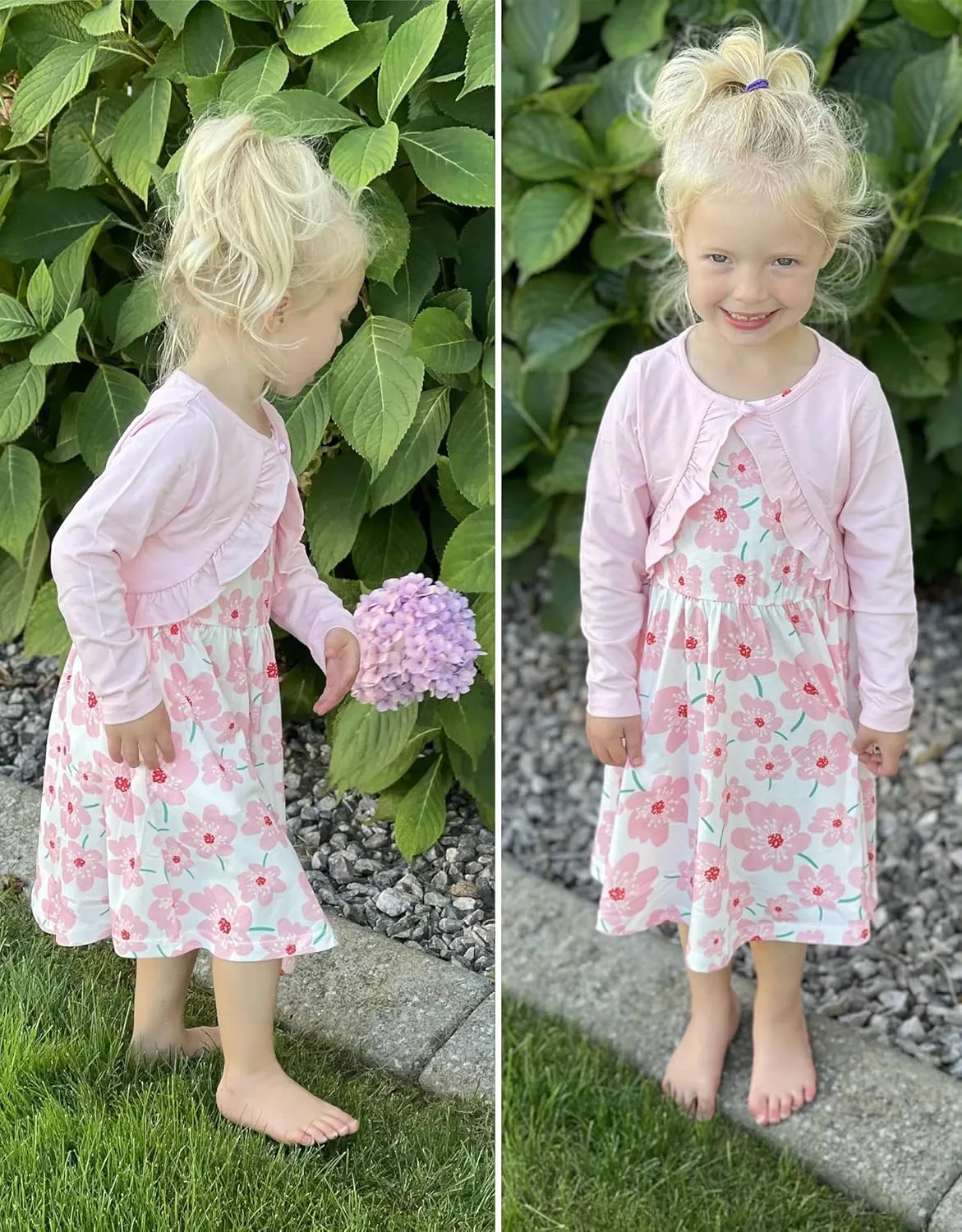 Arshiner Toddler Dress and Cardigan Girl Floral Print Sleeveless Sundress and Long Sleeve Shrugs Sets