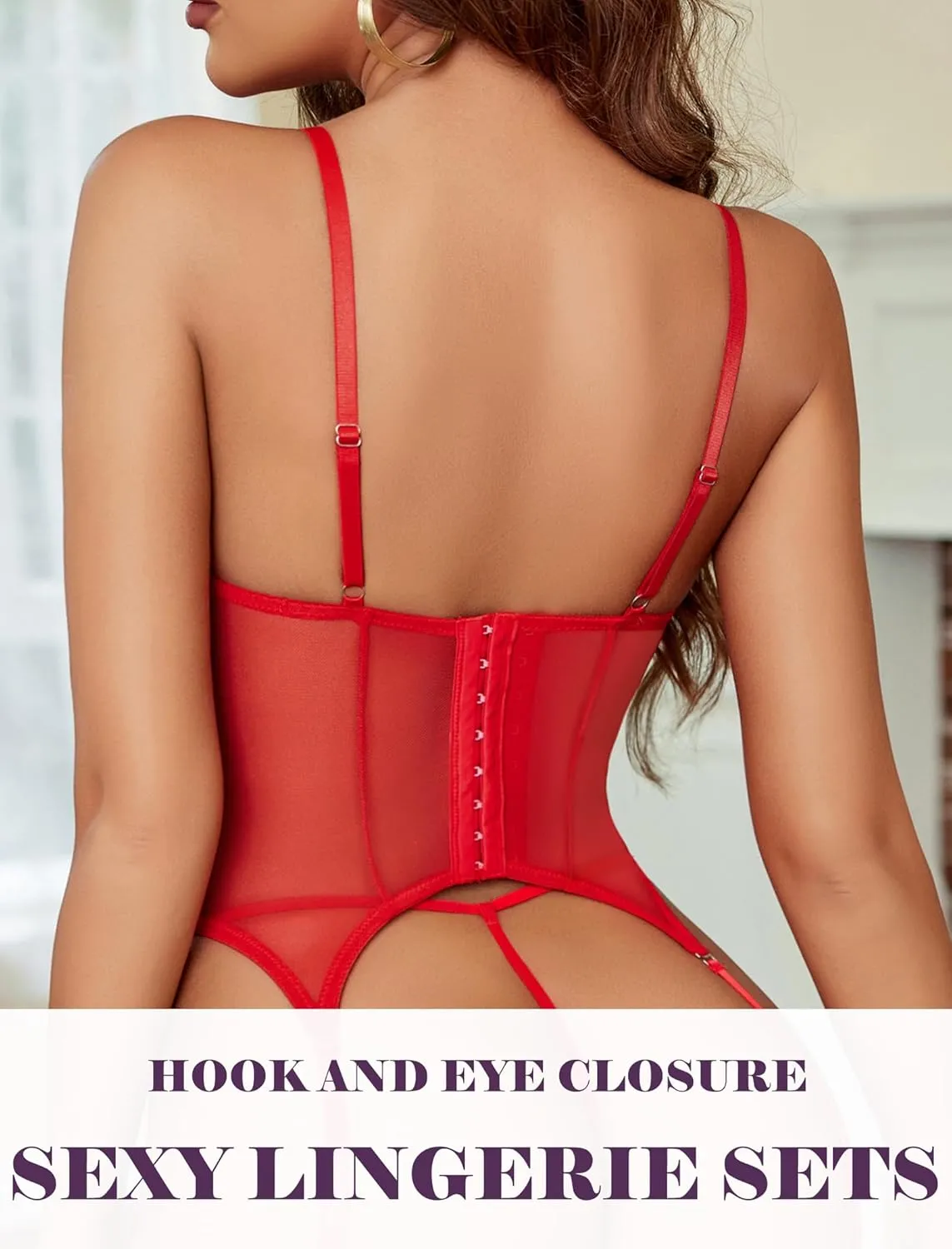 Avidlove Lingerie For Women Sexy Bra And Panty Sets With Garter Underwire Lace Corset Top Outfits (No Stockings) S-XXL