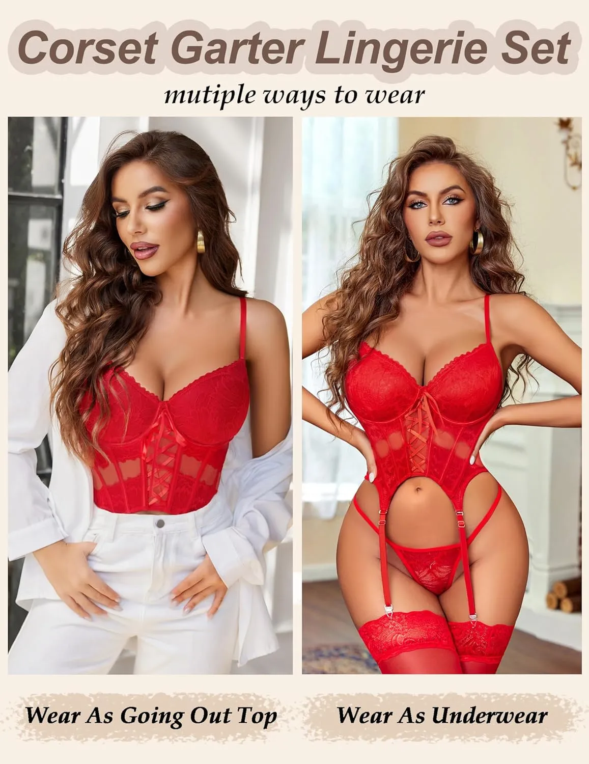 Avidlove Lingerie For Women Sexy Bra And Panty Sets With Garter Underwire Lace Corset Top Outfits (No Stockings) S-XXL