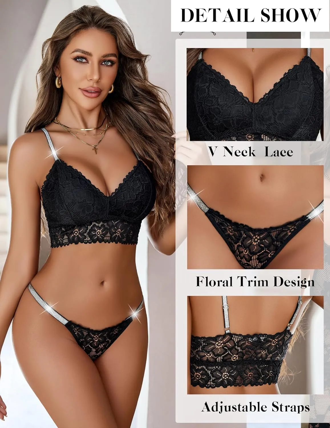 Avidlove Lingerie Set for Women Lace Bra and Panty Set Two Piece Sheer Bralette S-XXL