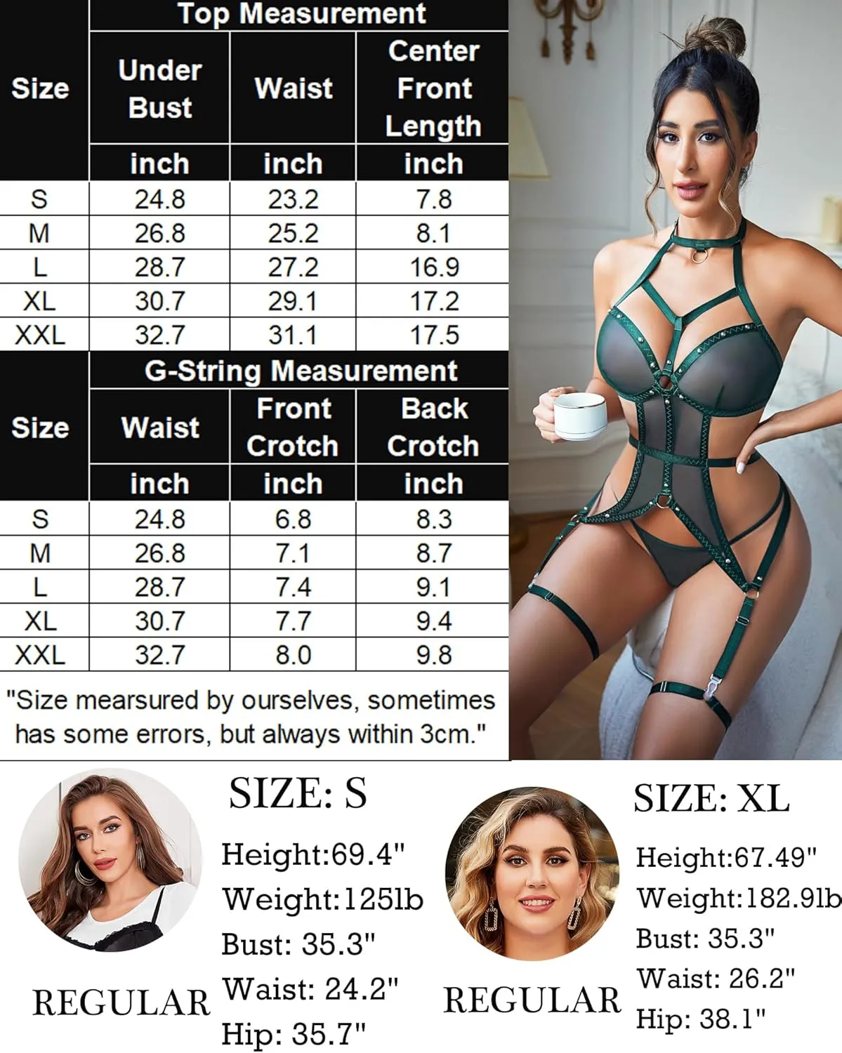 Avidlove Lingerie Set for Women Mesh Cut Out Bodysuit Sexy Ring Linked Teddy Lingerie with Garter Belt