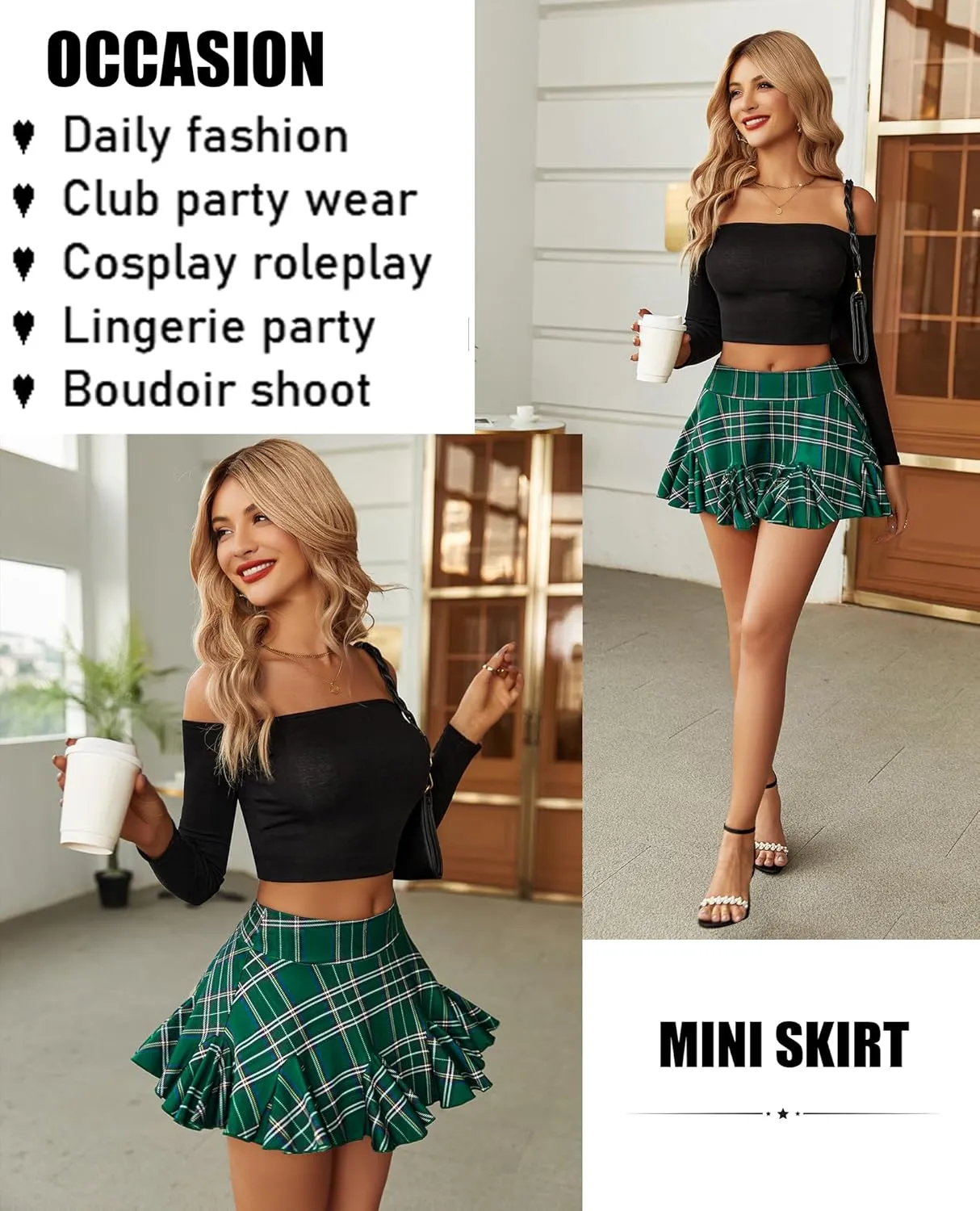 Avidlove Mini Skirt for Women Sexy Pleated Skirts High Waist Skater Skirt Ruffle Lingerie Skirts