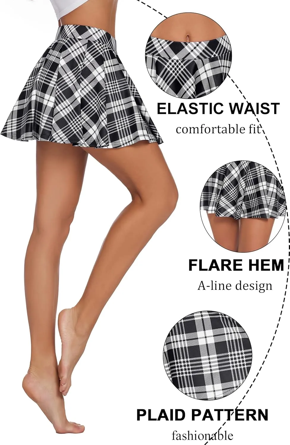 Avidlove Pleated Mini Skirt Plaid Skirts High Waist A Line Skater Skirt for Lingerie Schoolgirl