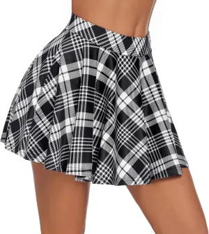 Avidlove Pleated Mini Skirt Plaid Skirts High Waist A Line Skater Skirt for Lingerie Schoolgirl