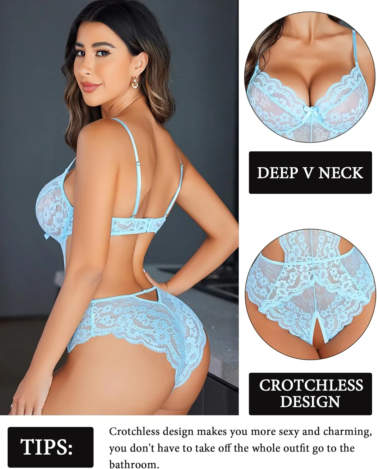 Avidlove Women Lingerie Lace Bodysuit Teddy Lingeries V Neck Cut Out One Piece Mini Babydoll