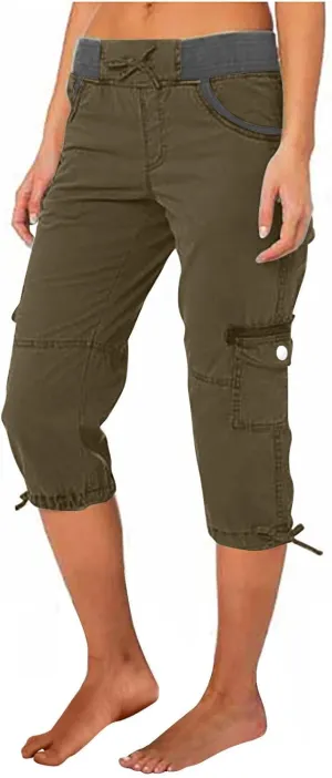 Cargo Capri Pants for Women 2025 Fashion Hiking Jogger Cropped Pants Stretch High Waisted Running Workout Activewear