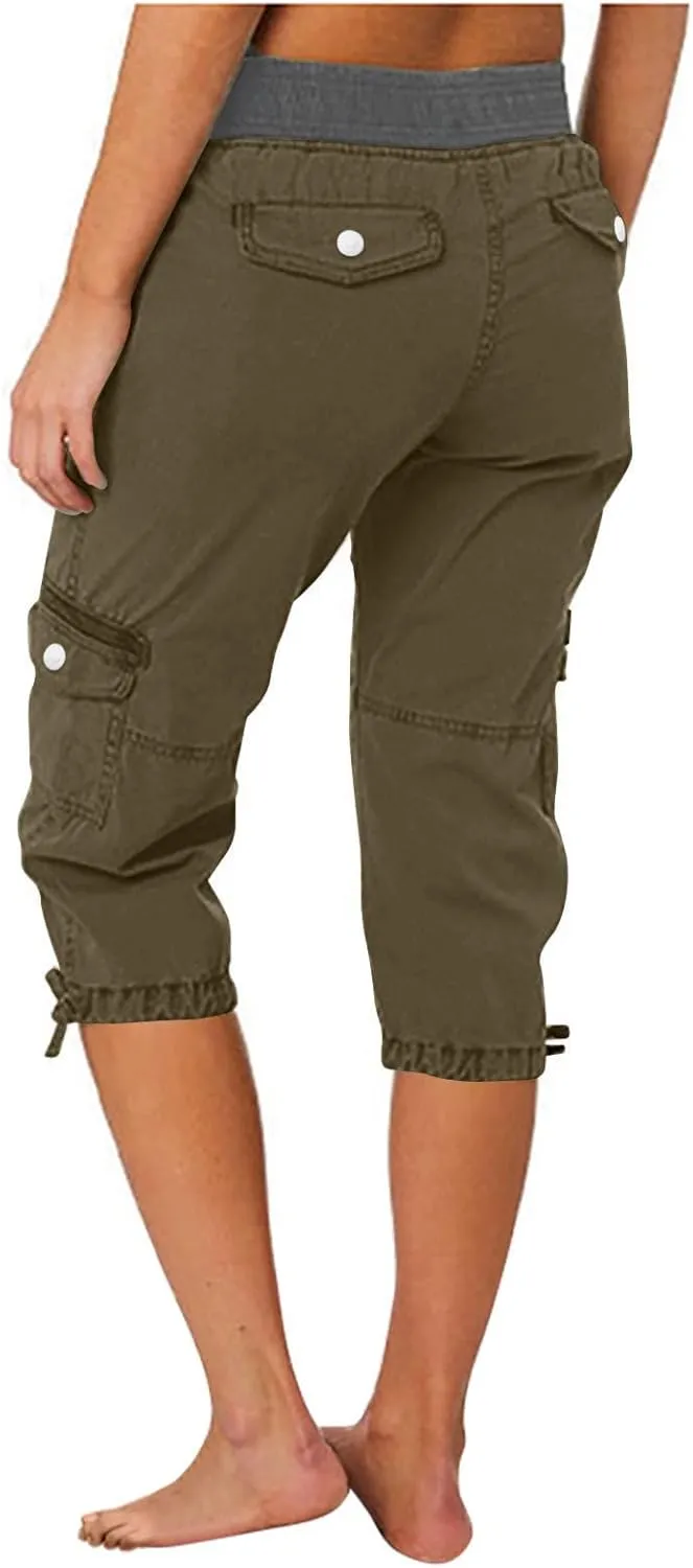 Cargo Capri Pants for Women 2025 Fashion Hiking Jogger Cropped Pants Stretch High Waisted Running Workout Activewear