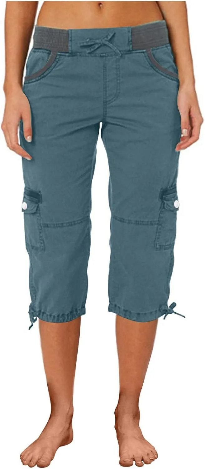 Cargo Capri Pants for Women 2025 Fashion Hiking Jogger Cropped Pants Stretch High Waisted Running Workout Activewear
