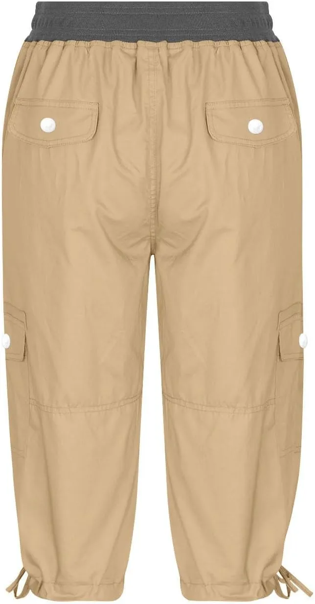 Cargo Capri Pants for Women 2025 Fashion Hiking Jogger Cropped Pants Stretch High Waisted Running Workout Activewear