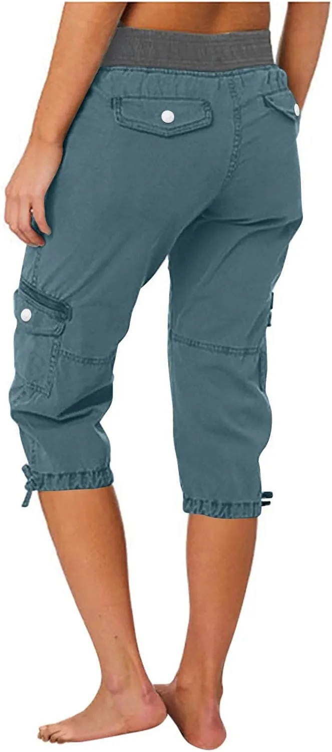 Cargo Capri Pants for Women 2025 Fashion Hiking Jogger Cropped Pants Stretch High Waisted Running Workout Activewear