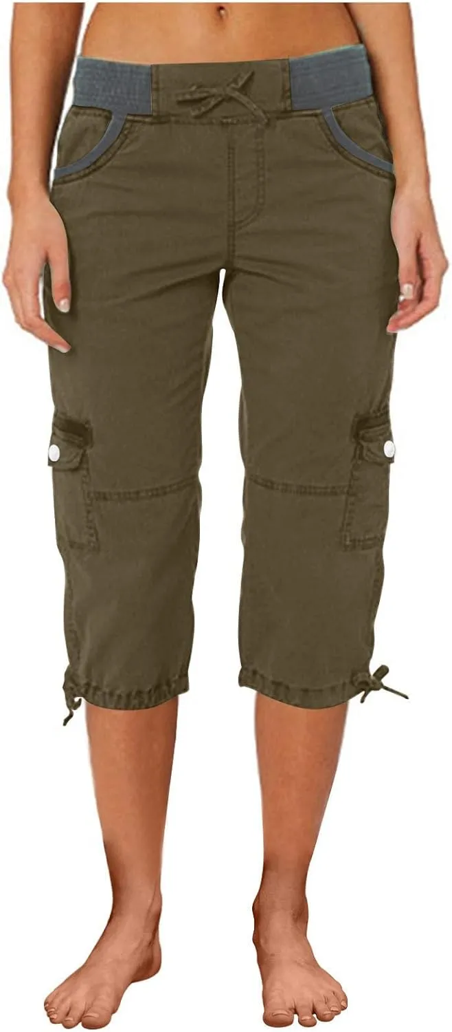 Cargo Capri Pants for Women 2025 Fashion Hiking Jogger Cropped Pants Stretch High Waisted Running Workout Activewear