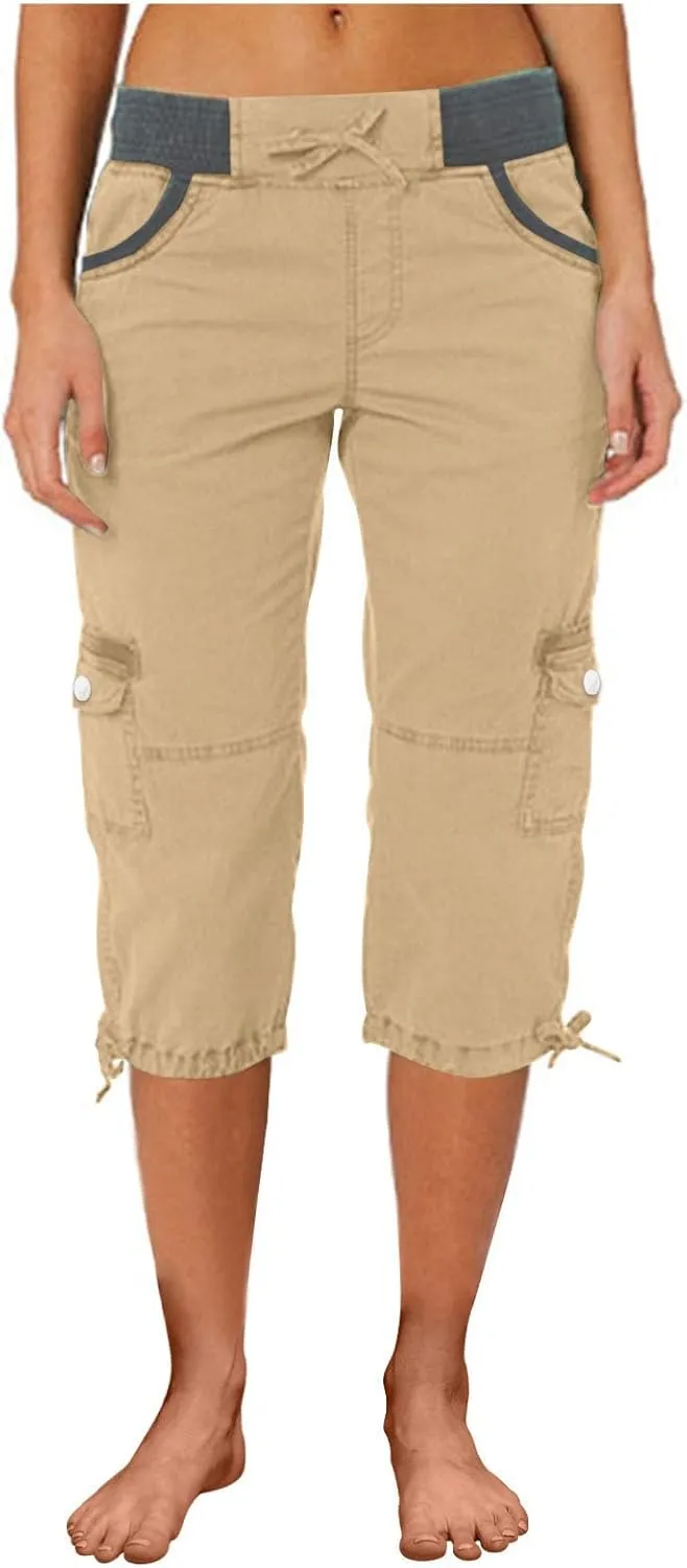 Cargo Capri Pants for Women 2025 Fashion Hiking Jogger Cropped Pants Stretch High Waisted Running Workout Activewear