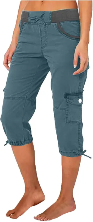 Cargo Capri Pants for Women 2025 Fashion Hiking Jogger Cropped Pants Stretch High Waisted Running Workout Activewear