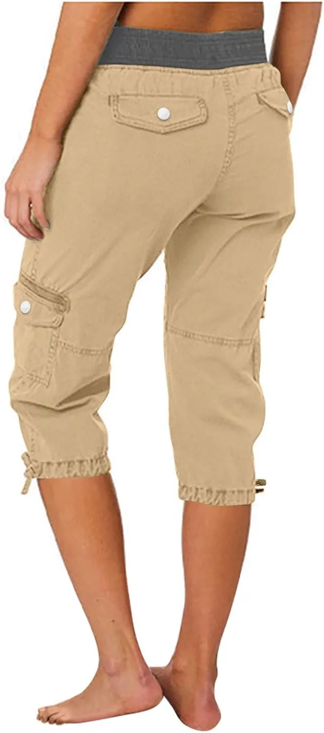 Cargo Capri Pants for Women 2025 Fashion Hiking Jogger Cropped Pants Stretch High Waisted Running Workout Activewear