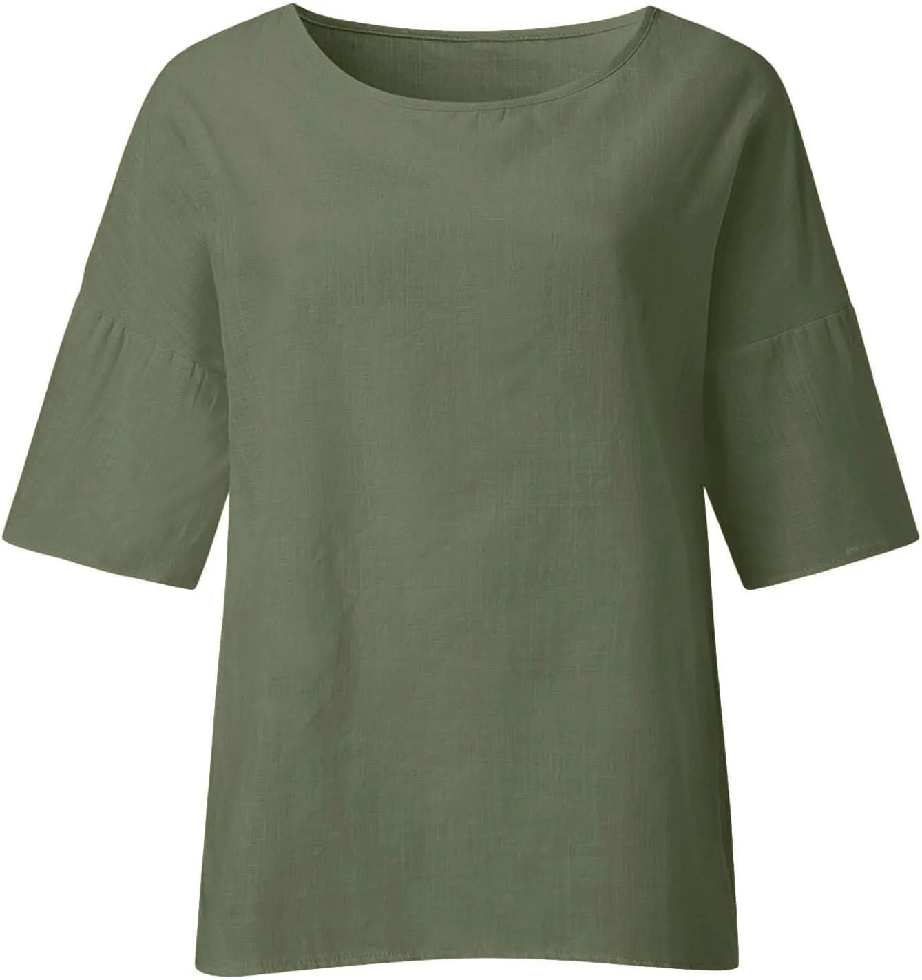 Cbcbtwo Linen Shirts for Women Solid Basic 3/4 Sleeve Tops Summer Casual Crew Neck Pullover Blouse Loose Fit Tunic Tshirt