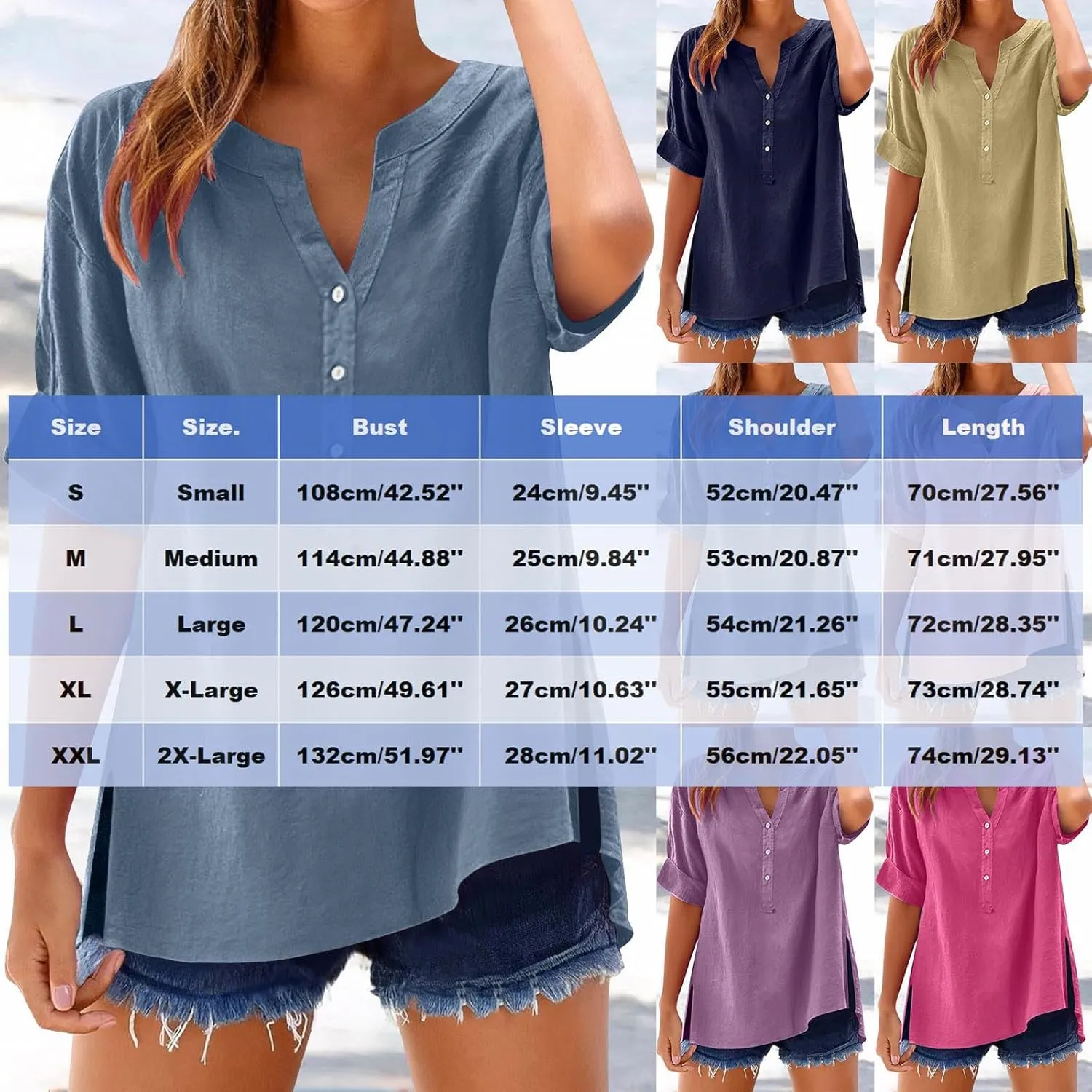 Cbcbtwo Womens Short Sleeve Linen Henley Tops 2025 V Neck Dressy Casual Loose Fit Shirts Summer Going Out Flowy Blouses