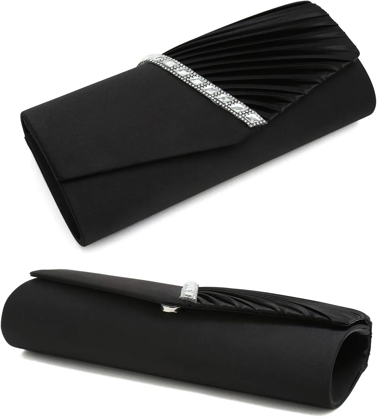 CHARMING TAILOR Evening Handbag Crystal Embellished and Pleated Satin Clutch