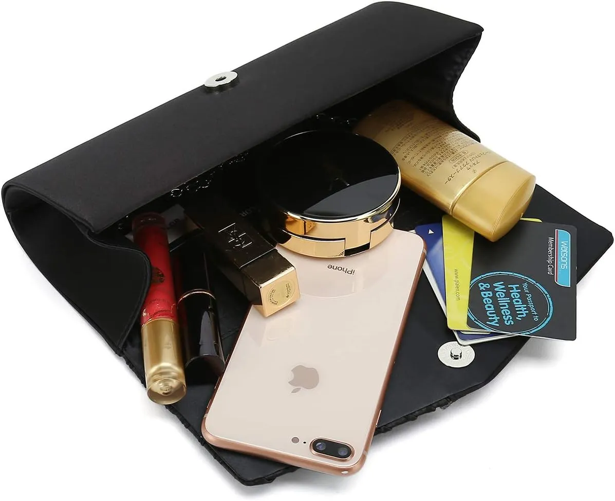 CHARMING TAILOR Evening Handbag Crystal Embellished and Pleated Satin Clutch
