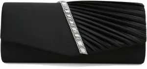CHARMING TAILOR Evening Handbag Crystal Embellished and Pleated Satin Clutch