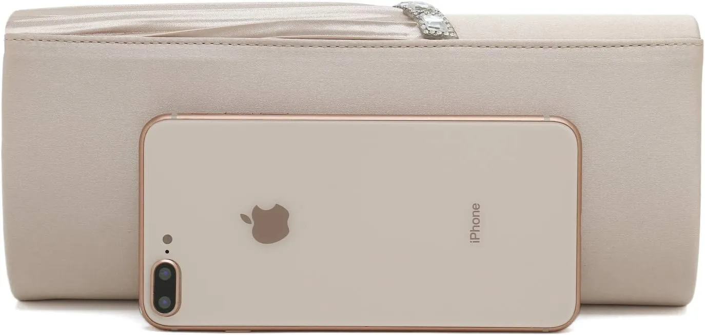 CHARMING TAILOR Evening Handbag Crystal Embellished and Pleated Satin Clutch