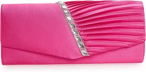 CHARMING TAILOR Evening Handbag Crystal Embellished and Pleated Satin Clutch