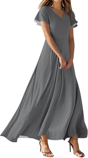Chiffon Dresses for Women Swing Flowy Ruffle Hem Swing Womens Dresses Holiday Dress Summer Beach Casual Dresses