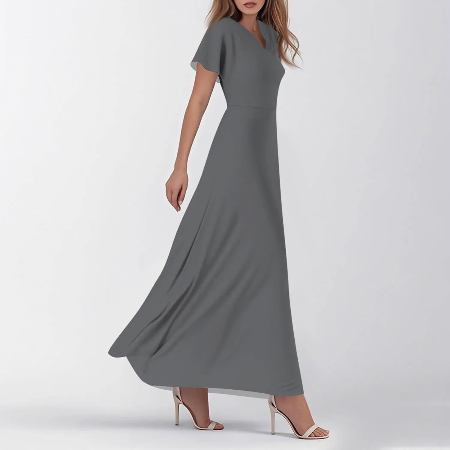 Chiffon Dresses for Women Swing Flowy Ruffle Hem Swing Womens Dresses Holiday Dress Summer Beach Casual Dresses