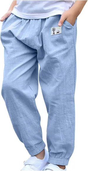 Cotton Girls Casual Jogger Pants with Pockets Comfortable Elastic Waist Sweatpants for Kids Activewear