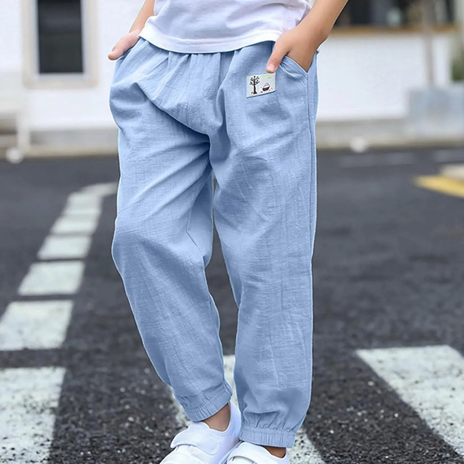 Cotton Girls Casual Jogger Pants with Pockets Comfortable Elastic Waist Sweatpants for Kids Activewear