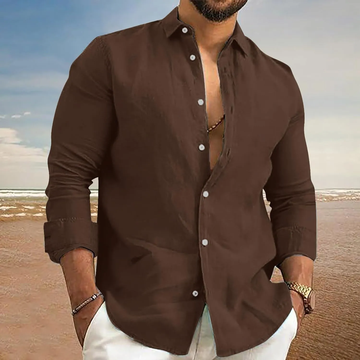 Cotton Linen Shirts for Men Quick Dry Breathable Loose Button Down Short Sleeve Beach Shirt Regular Fit Dress Top